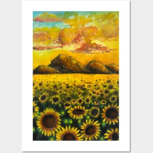 Sunflower sunset over the mountains Posters and Art